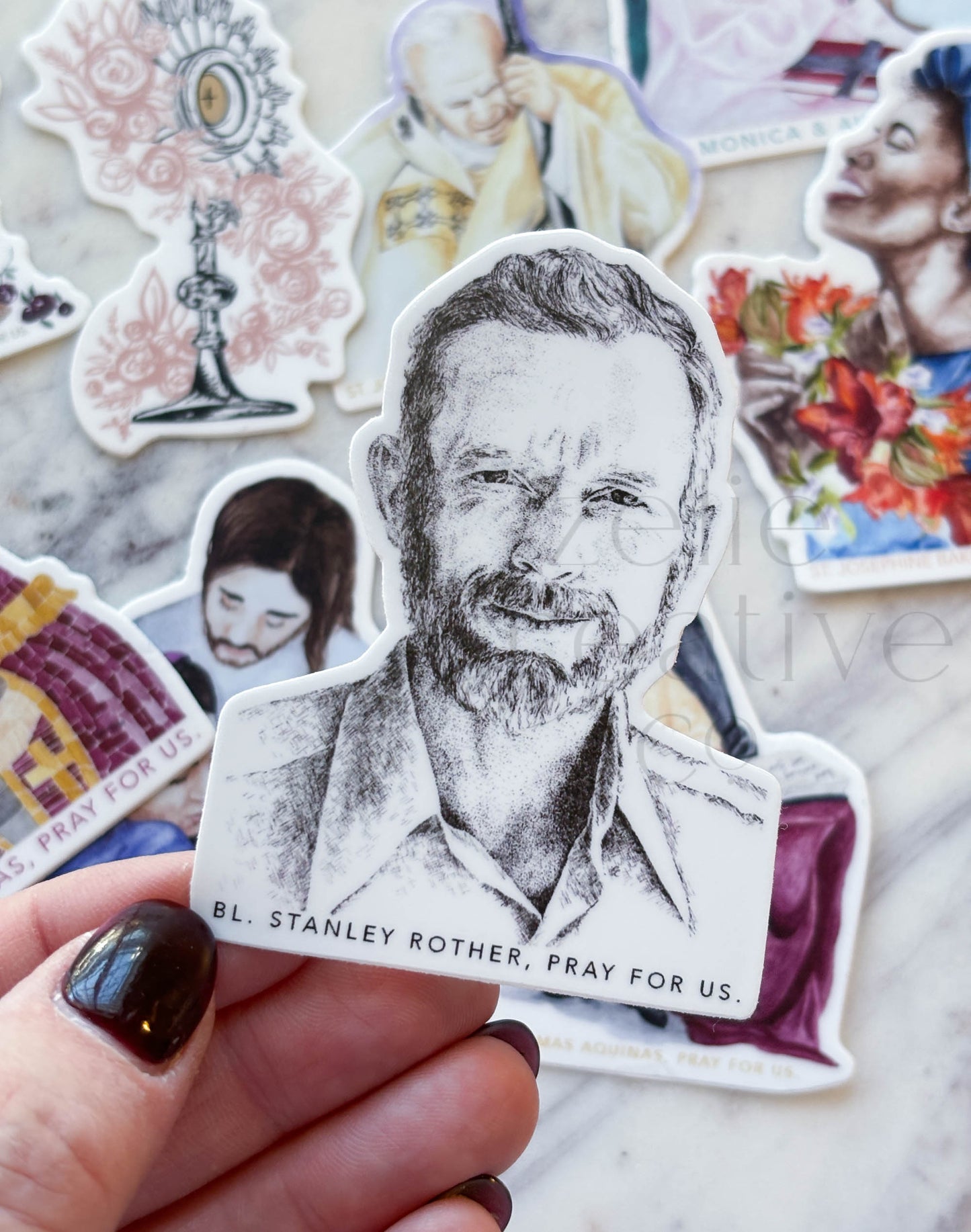 Blessed Stanley Rother Catholic Sticker – Pen and Ink Waterproof Vinyl Sticker for Water Bottles, Laptops, Journals | Martyr of Oklahoma | Simple Evangelization