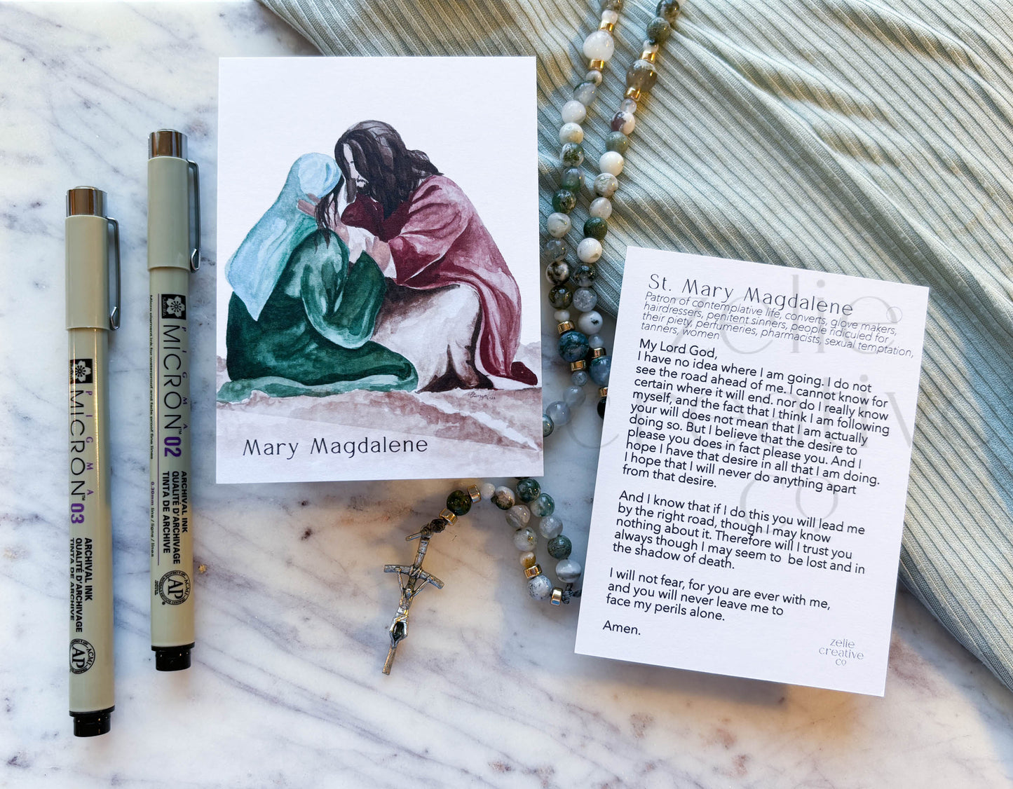 St. Mary Magdalene Catholic Holy Card – 3x4 Prayer Card with Original Watercolor Art & Unique Prayer | Conversion & Devotion | Prayer Ring or Gift