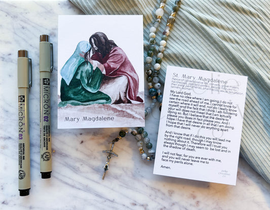 St. Mary Magdalene Catholic Holy Card – 3x4 Prayer Card with Original Watercolor Art & Unique Prayer | Conversion & Devotion | Prayer Ring or Gift