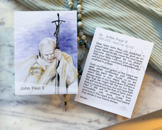 St. John Paul II Catholic Holy Card – 3x4 Prayer Card with Original Watercolor Art & Unique Prayer | Be Not Afraid | Prayer Ring or Gift