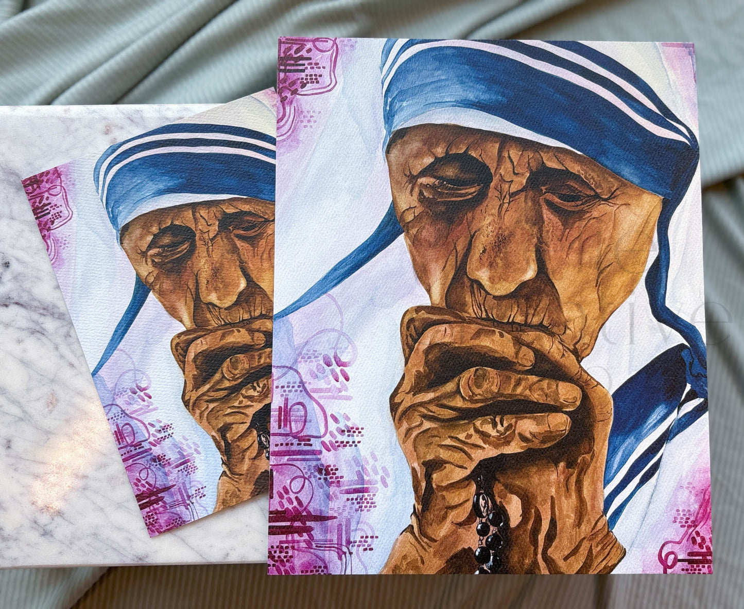St. Mother Teresa Catholic Art Print – Watercolor Saint Portrait for Prayer Space or Gift