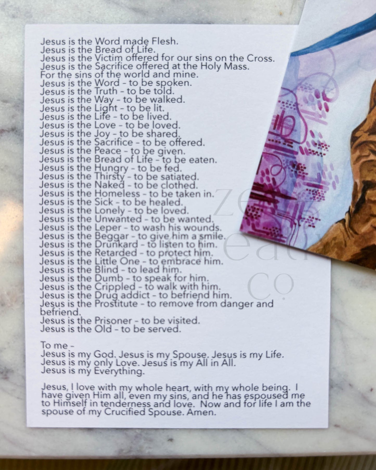 St. Mother Teresa Catholic Holy Card – 3x4 Prayer Card with Watercolor Artwork & Prayer