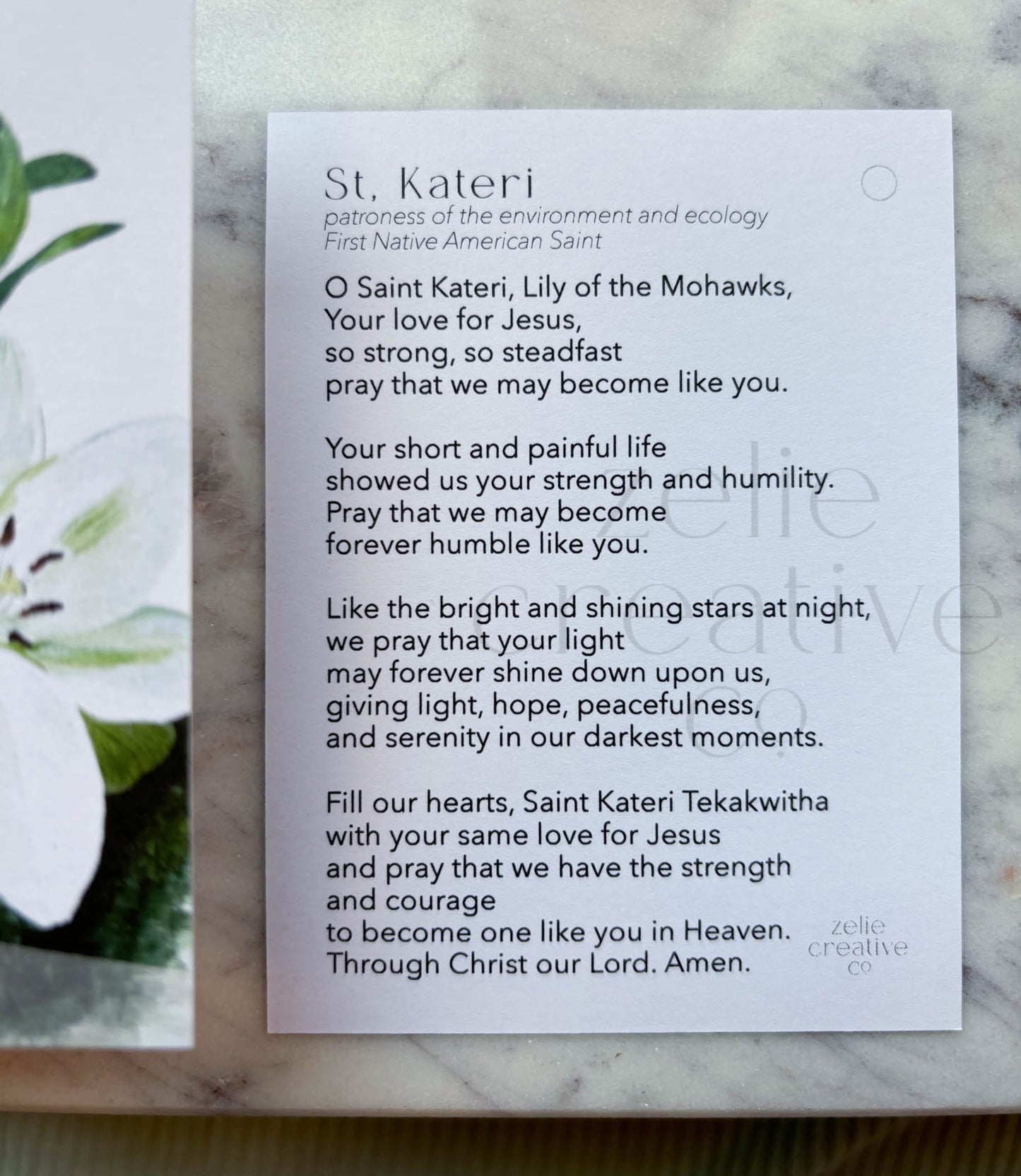 St. Kateri Tekakwitha | Prayer Card