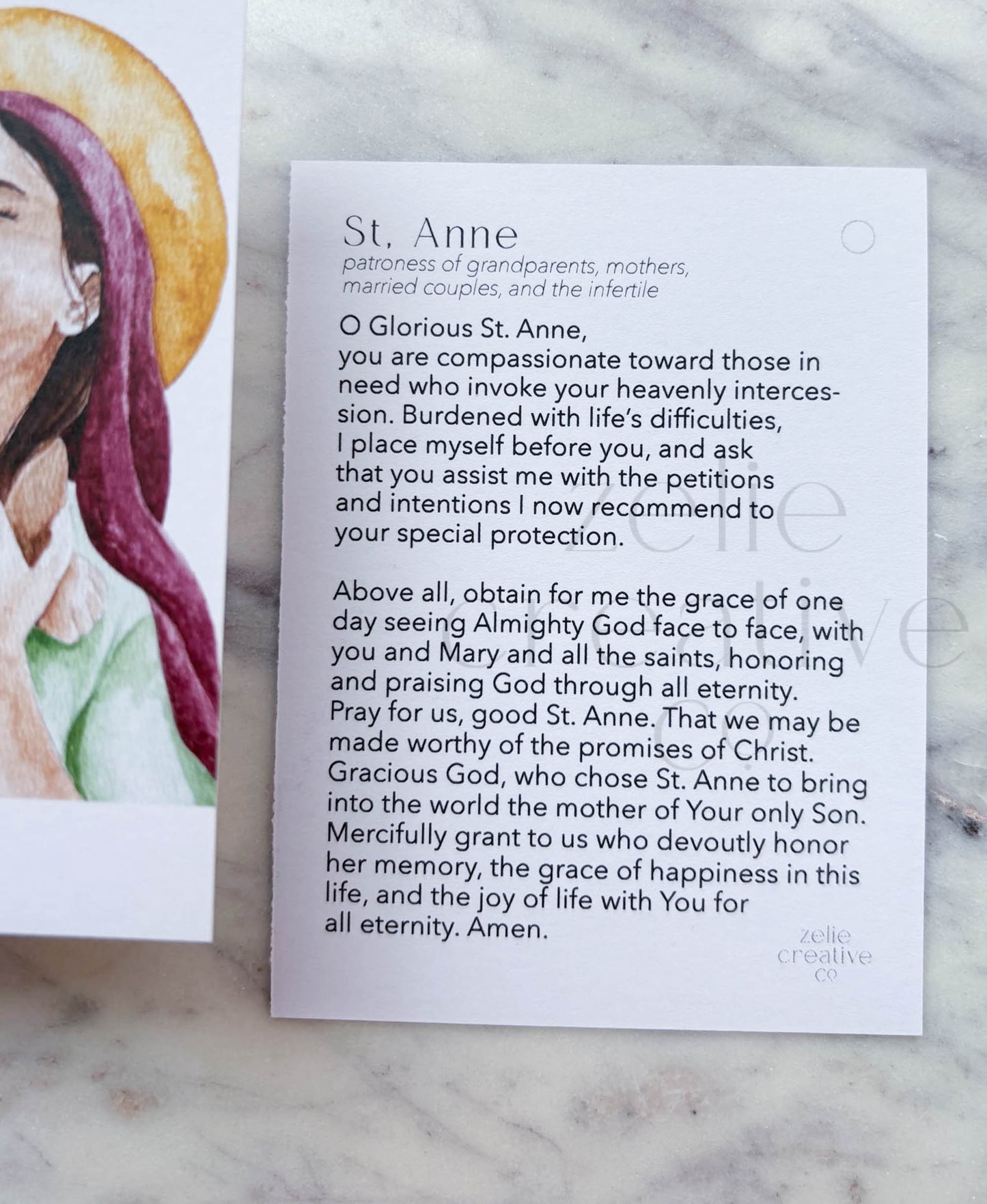 Saint Anne and Young Mary Catholic Holy Card – 3x4 Prayer Card with Original Watercolor Art & Unique Prayer | Marian Roots | Prayer Ring or Gift