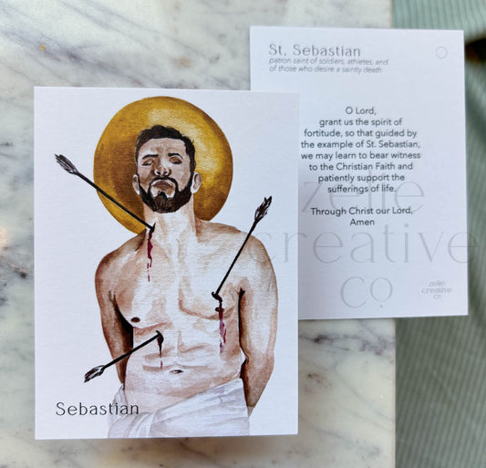St. Sebastian Catholic Holy Card – 3x4 Prayer Card with Original Watercolor Art & Unique Prayer | Patron of Athletes & Strength | Prayer Ring or Gift