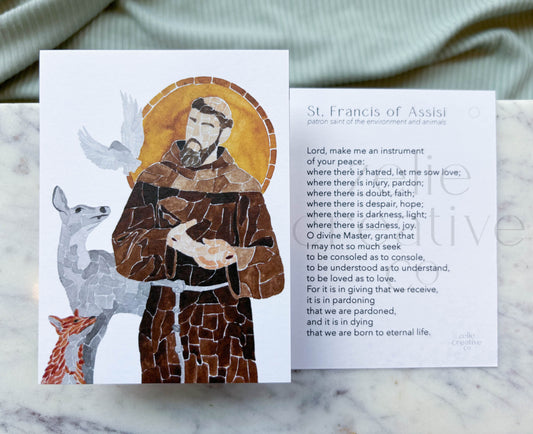 St. Francis of Assisi Catholic Holy Card – 3x4 Prayer Card with Original Watercolor Art & Unique Prayer | Simplicity & Creation | Prayer Card Ring or Gift