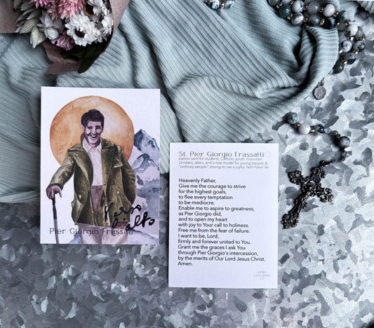 Blessed Pier Giorgio Frassati Catholic Holy Card – 3x4 Prayer Card with Original Watercolor Art & Unique Prayer | Modern Saint | Prayer Ring or Gift