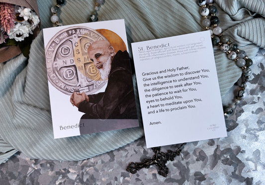 St. Benedict Catholic Holy Card – 3x4 Prayer Card with Original Watercolor Art & Unique Prayer | Spiritual Protection | Prayer Ring or Gift