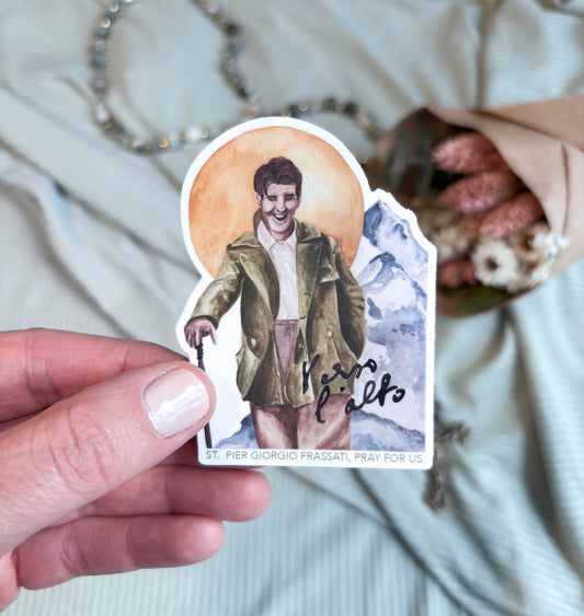 Blessed Pier Giorgio Frassati Catholic Sticker – Waterproof Vinyl Saint Sticker for Water Bottles, Laptops, Journals | To the Heights | Modern Evangelization