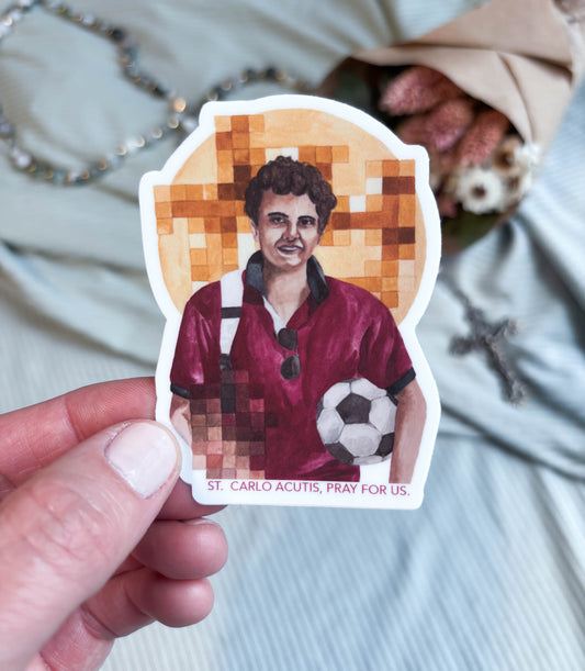 Blessed Carlo Acutis Catholic Sticker – Waterproof Vinyl Saint Sticker for Water Bottles, Laptops, Journals | Modern Holiness & Eucharistic Devotion