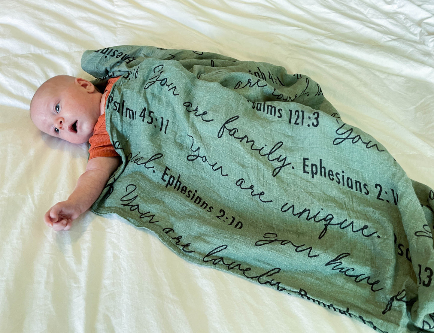 You Are Mine | Muslin Swaddle Blanket | Sage Green
