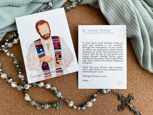 Blessed Stanley Rother Catholic Prayer Card – 3x4 Watercolor Saint Card with Unique Prayer | Martyr of Guatemala | Prayer Ring or Gift