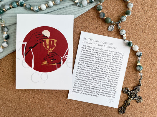 St. Thomas Aquinas Catholic Holy Card – 3x4 Prayer Card with Original Illustrated Artwork & Unique Prayer | Doctor of the Church | Prayer Ring or Gift