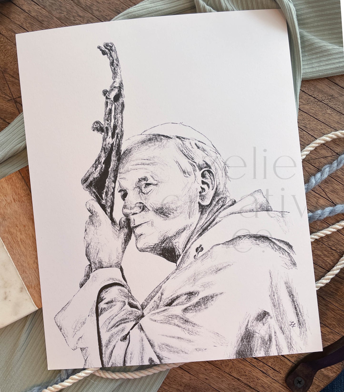 Saint John Paul II, Black and White  |  Print