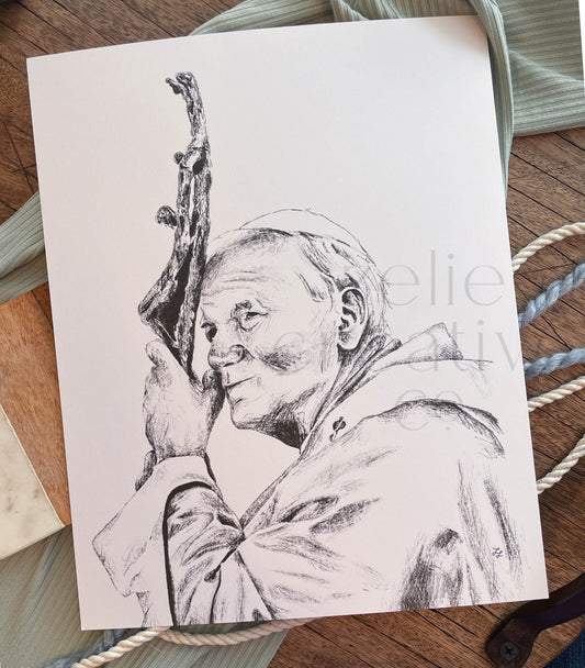 Saint John Paul II, Black and White  |  Print