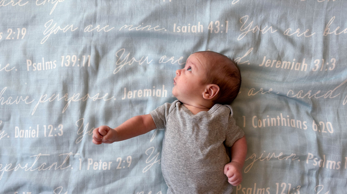 You Are Mine | Muslin Swaddle Blanket | Baby Blue