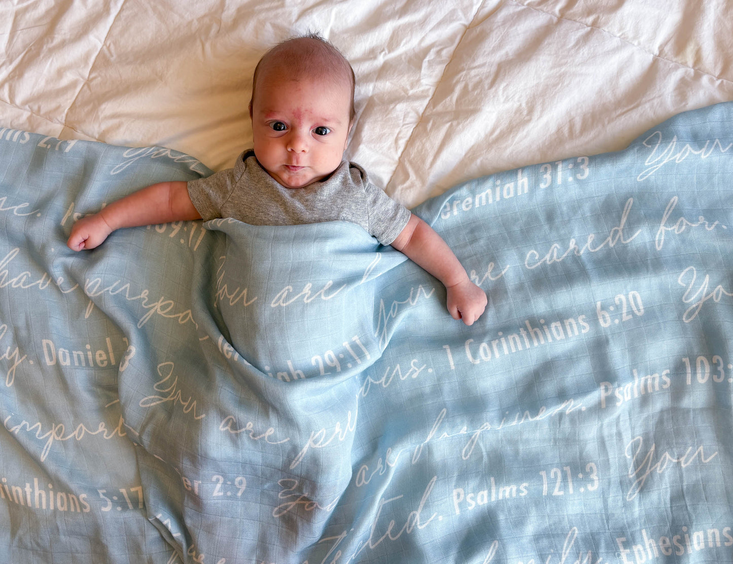 You Are Mine | Muslin Swaddle Blanket | Baby Blue