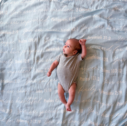 You Are Mine | Muslin Swaddle Blanket | Baby Blue