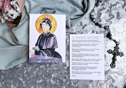 St. Elizabeth Ann Seton Catholic Holy Card – 3x4 Prayer Card with Original Watercolor Art & Unique Prayer | American Saint | Prayer Ring or Gift