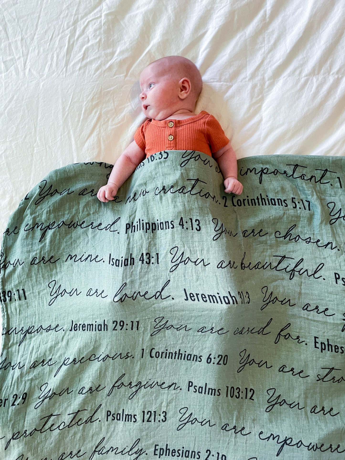You Are Mine | Muslin Swaddle Blanket | Sage Green