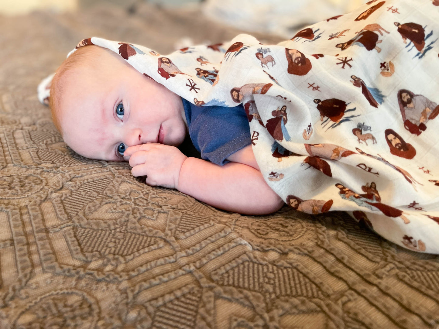 Wrapped in Christ | Jesus Themed Muslin Swaddle Blanket