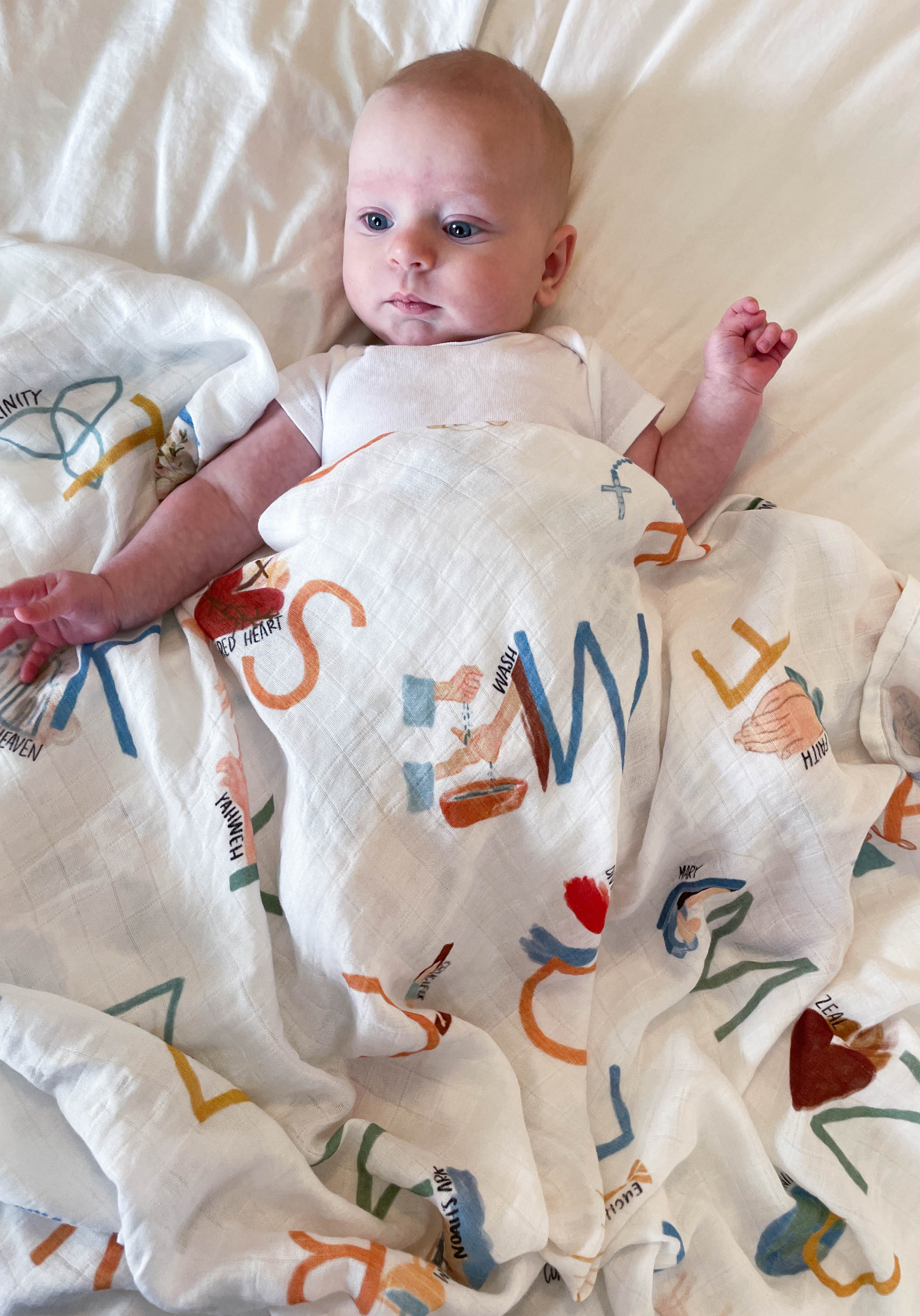 Catholic ABCs Muslin Swaddle Blanket