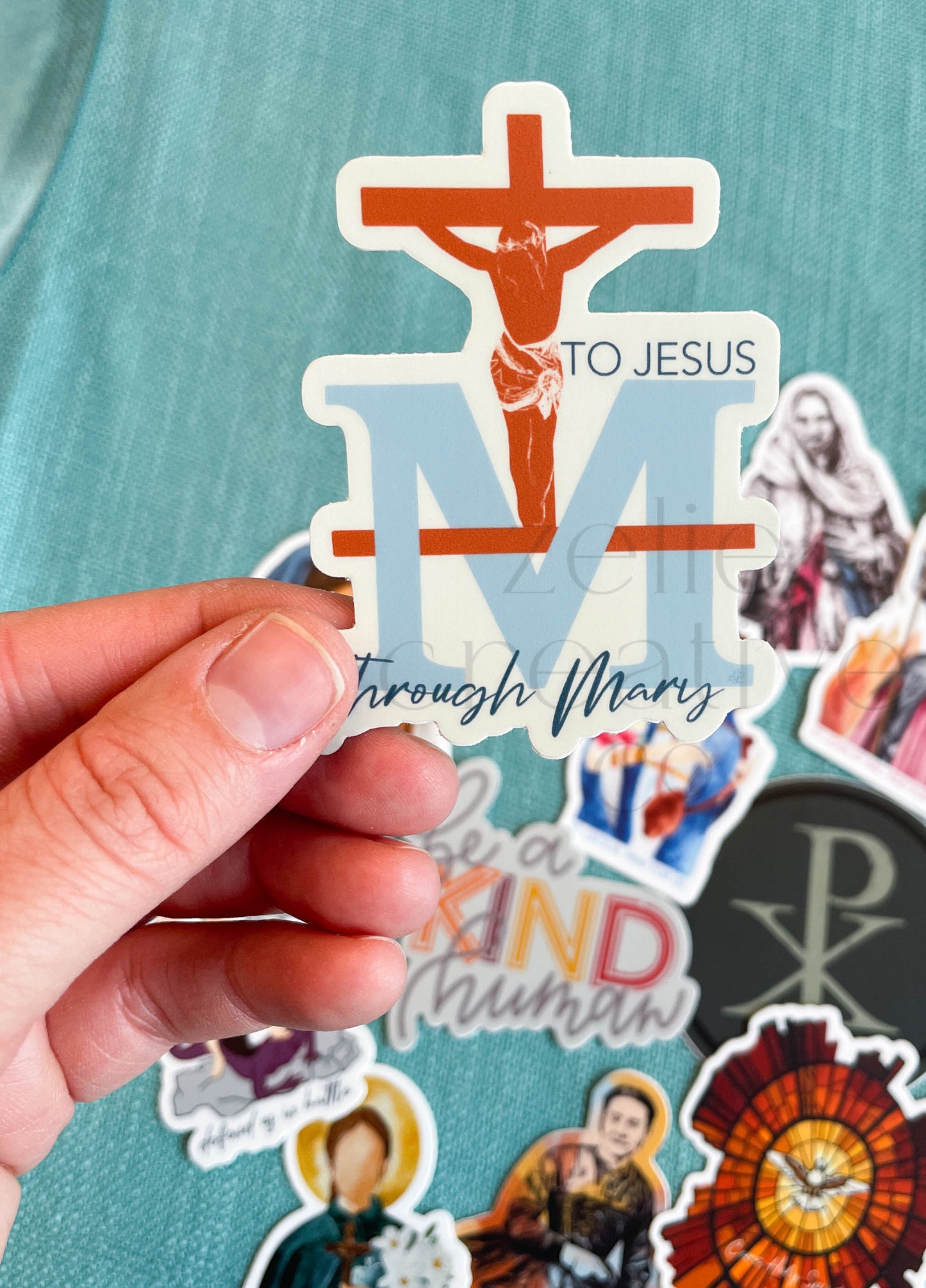 To Jesus Through Mary Crucifix  |  Sticker